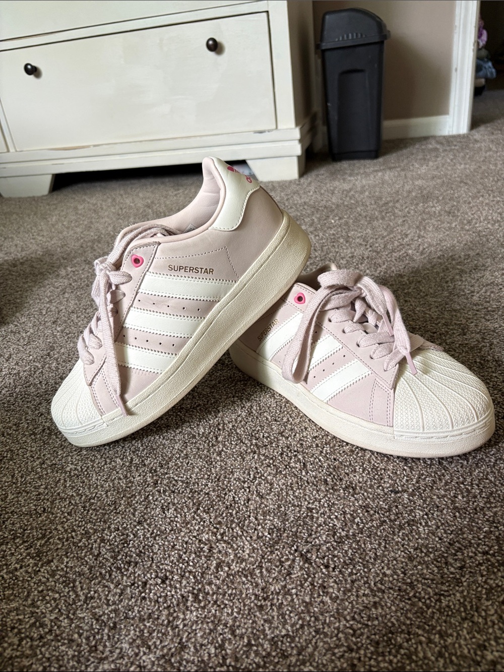 adidas Pink and White Superstar Low-Top Sneakers limited edition